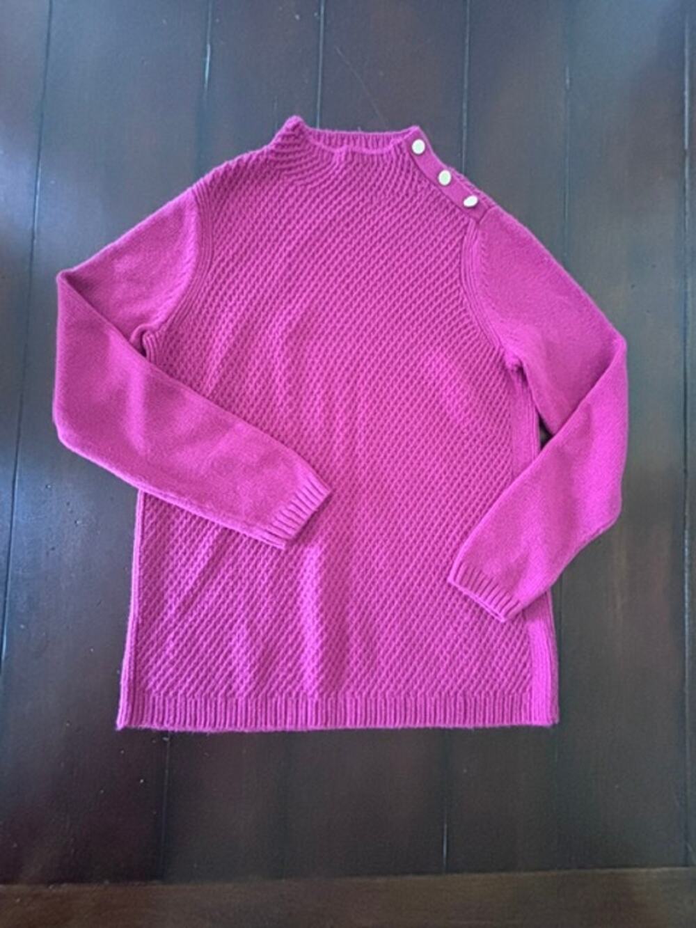 Talbots Hot Pink Basketweave Button Shoulder Sweater Women's M Cotton Blend